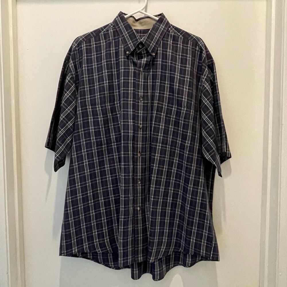 Van Heusen Button-front Short Sleeve Wrinkle Free Casual Dress Shirt Large